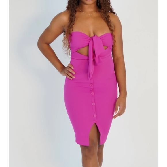Strapless pink dress with a front split - Picture 2 of 2